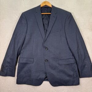 Ralph Lauren Mens 46R Blue Houndstooth Wool‎ Silk Blazer Jacket Classic Casual